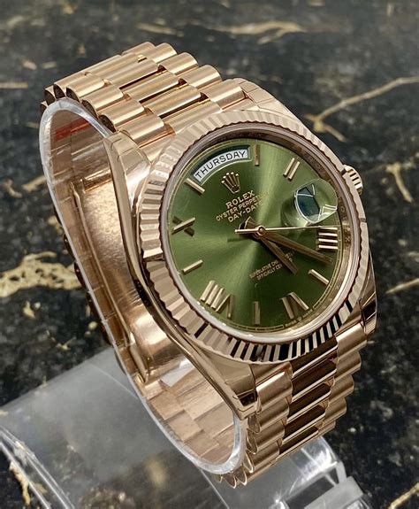 rolex day-date rose gold green dial